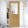Sirius Tubular Stainless Steel Sliding Track & Ely 1L Top Pane Oak Door - Clear Etched Glass - Unfinished