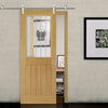 Saturn Tubular Stainless Steel Sliding Track & Ely 1L Top Pane Oak Door - Clear Etched Glass - Unfinished
