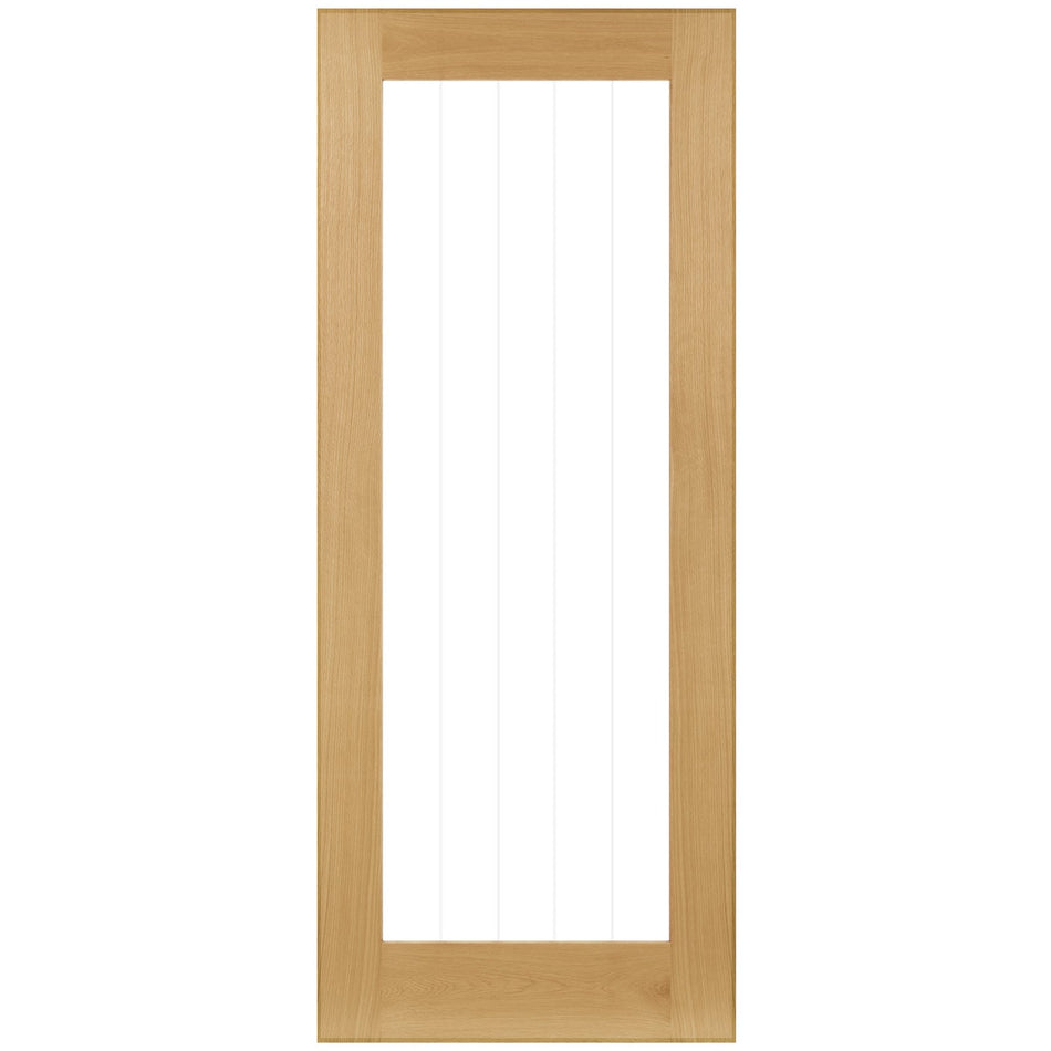 Room Divider - Ely 1L Oak Door with Full Glass Side - Clear Etched Glass - Unfinished - 2018mm High - Multiple Widths