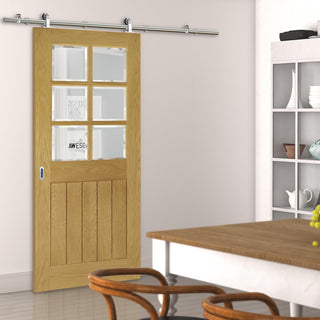 Image: Sirius Tubular Stainless Steel Sliding Track & Ely Oak Door - Clear Bevelled Glass - Prefinished