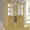 Sirius Tubular Stainless Steel Sliding Track & Ely Oak Double Door - Clear Bevelled Glass - Prefinished