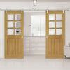 Saturn Tubular Stainless Steel Sliding Track & Ely Oak Double Door - Clear Bevelled Glass - Prefinished