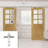 Saturn Tubular Stainless Steel Sliding Track & Ely Oak Double Door - Clear Bevelled Glass - Prefinished