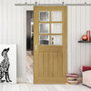 Sirius Tubular Stainless Steel Sliding Track & Ely Oak Door - Clear Bevelled Glass - Unfinished