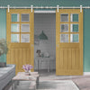 Saturn Tubular Stainless Steel Sliding Track & Ely Oak Double Door - Clear Bevelled Glass - Unfinished