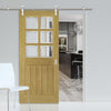 Saturn Tubular Stainless Steel Sliding Track & Ely Oak Door - Clear Bevelled Glass - Prefinished