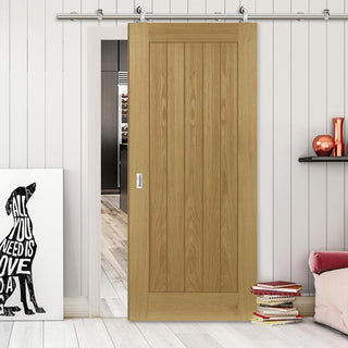 Image: Sirius Tubular Stainless Steel Sliding Track & Ely Oak Door - Prefinished