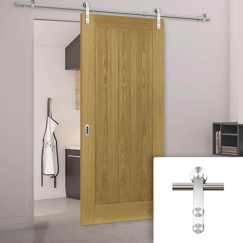 Saturn Tubular Stainless Steel Sliding Track & Ely Oak Door - Prefinished