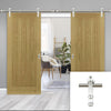 Saturn Tubular Stainless Steel Sliding Track & Ely Oak Double Door - Prefinished
