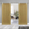 Saturn Tubular Stainless Steel Sliding Track & Ely Oak Double Door - Prefinished