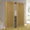 Sirius Tubular Stainless Steel Sliding Track & Ely Oak Double Door - Unfinished