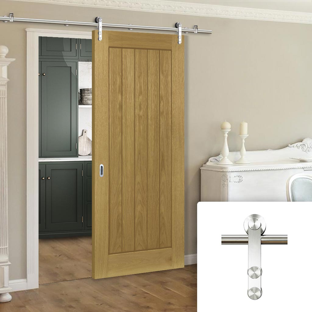 Saturn Tubular Stainless Steel Sliding Track & Ely Oak Door - Unfinished