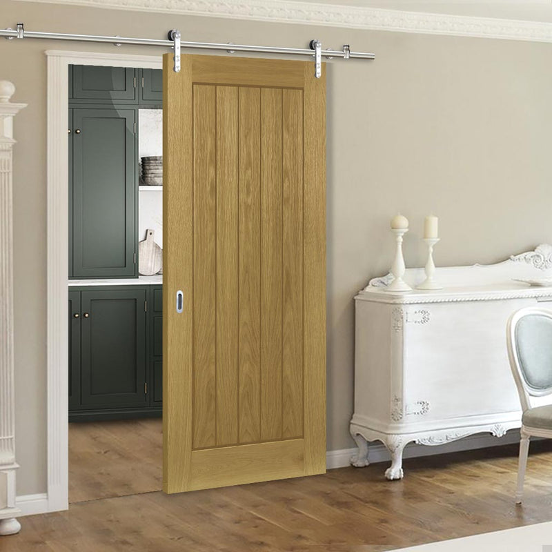 Saturn Tubular Stainless Steel Sliding Track & Ely Oak Door - Unfinished