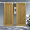 Saturn Tubular Stainless Steel Sliding Track & Ely Oak Double Door - Unfinished