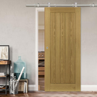 Image: Sirius Tubular Stainless Steel Sliding Track & Ely Oak Door - Unfinished