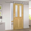 Saturn Tubular Stainless Steel Sliding Track & Eton Oak Door - Clear Glass - Unfinished