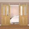 Saturn Tubular Stainless Steel Sliding Track & Eton Oak Double Door - Clear Glass - Unfinished