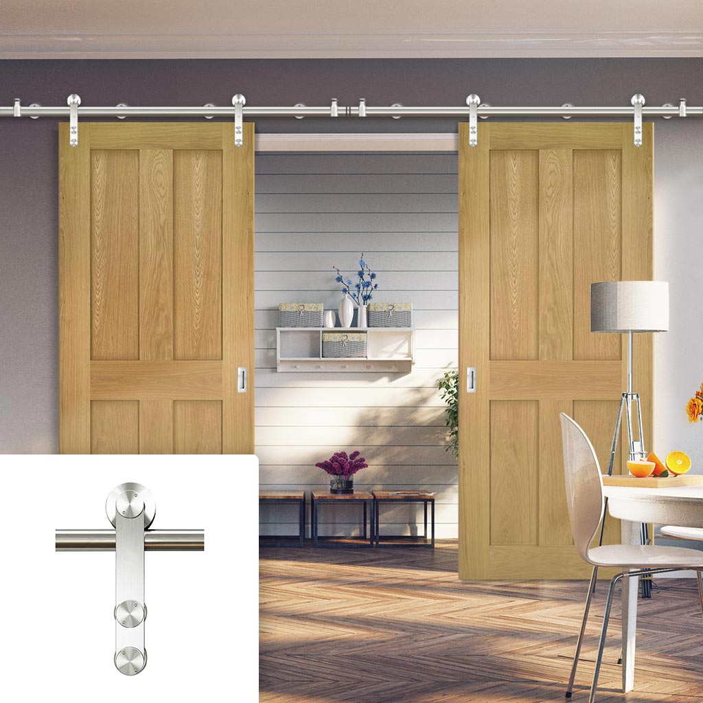 Saturn Tubular Stainless Steel Sliding Track & Eton Oak Double Door - Unfinished