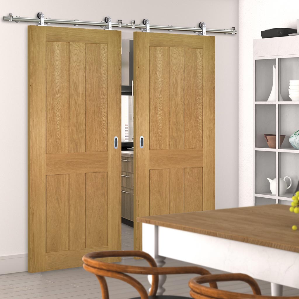 Sirius Tubular Stainless Steel Sliding Track & Eton Oak Double Door - Unfinished