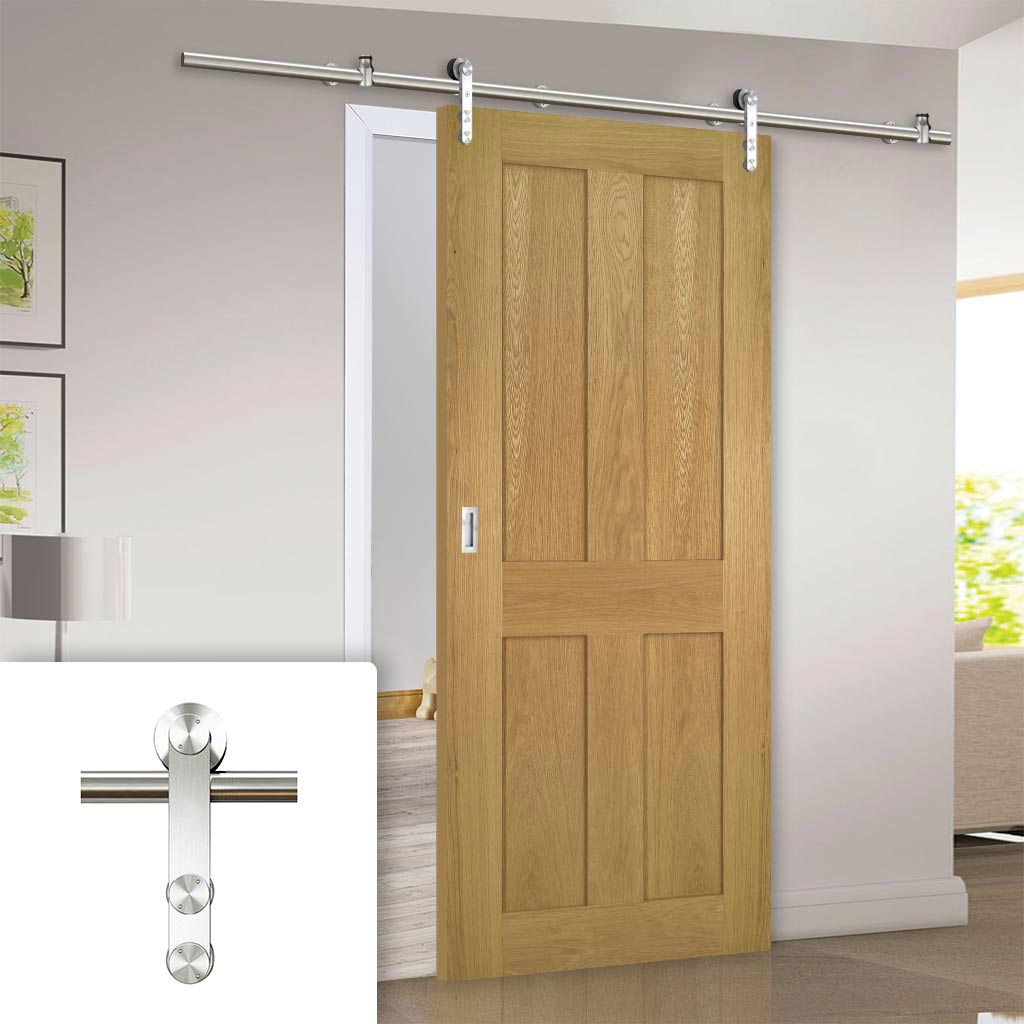 Saturn Tubular Stainless Steel Sliding Track & Eton Oak Door - Unfinished