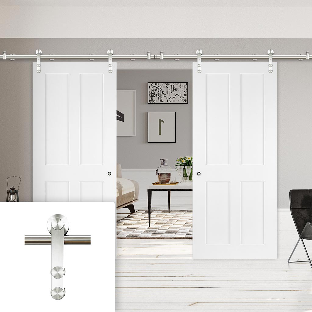 Saturn Tubular Stainless Steel Sliding Track & Eton Victorian Shaker Double Door - Primed