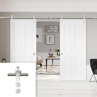 Image: Saturn Tubular Stainless Steel Sliding Track & Eton Victorian Shaker Double Door - Primed