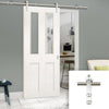 Saturn Tubular Stainless Steel Sliding Track & Eton Victorian Shaker Door - Clear Glass - Primed