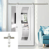 Saturn Tubular Stainless Steel Sliding Track & Florence White Door - Stepped Panel Design - Clear Glass - Prefinished