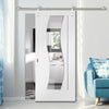 Saturn Tubular Stainless Steel Sliding Track & Florence White Door - Stepped Panel Design - Clear Glass - Prefinished