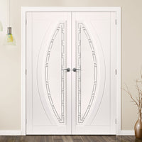 Gemini Lightly Grained PVC Door Pair - Prism Style Sandblasted Glass
