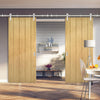 Saturn Tubular Stainless Steel Sliding Track & Galway Oak Double Door - Unfinished