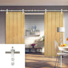 Saturn Tubular Stainless Steel Sliding Track & Galway Oak Double Door - Unfinished