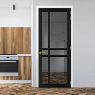Image: Glasgow 6 Pane Solid Wood Internal Door UK Made DD6314 - Tinted Glass - Eco-Urban® Shadow Black Premium Primed