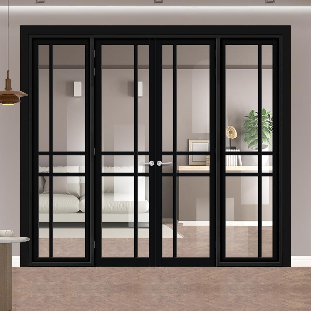 Urban Ultimate® Room Divider Glasgow 6 Pane Door Pair DD6314C with Matching Sides - Clear Glass - Colour & Height Options