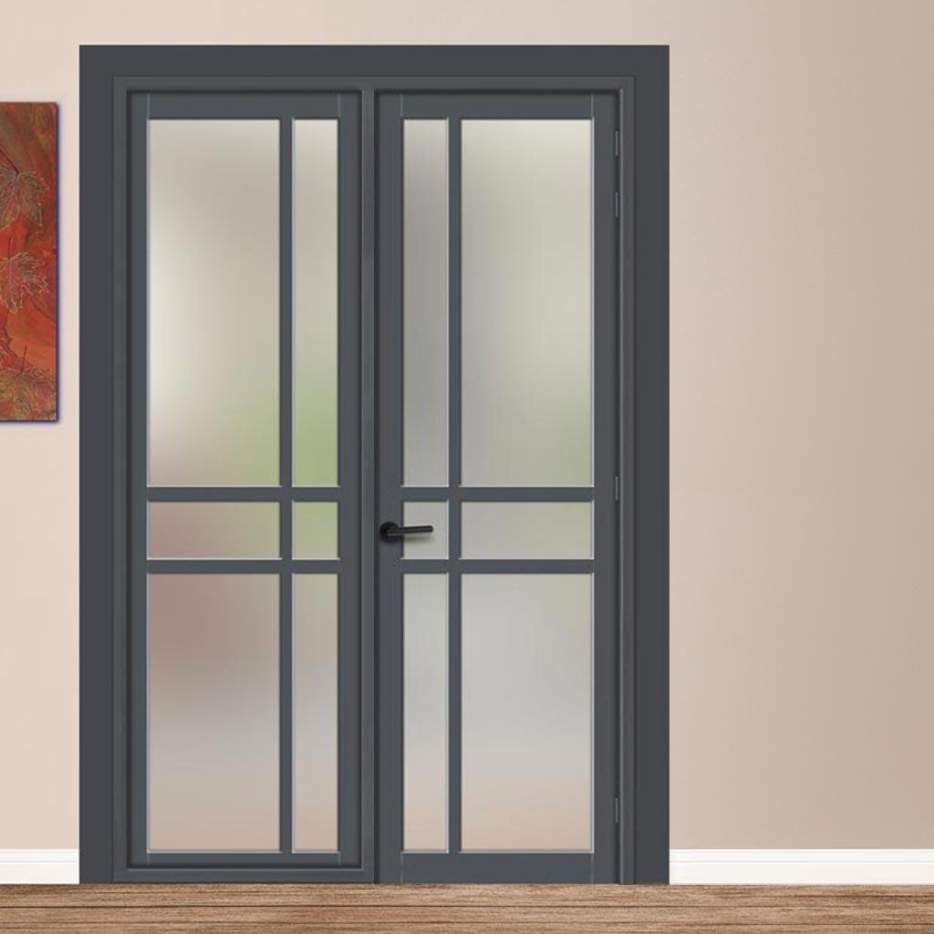 Urban Ultimate® Room Divider Glasgow 6 Pane Door DD6314F - Frosted Glass with Full Glass Side - Colour & Size Options