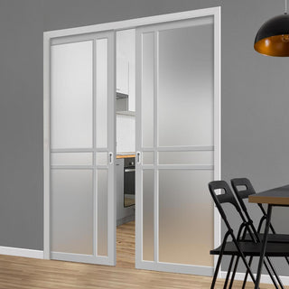 Image: Bespoke Handmade Eco-Urban® Glasgow 6 Pane Double Evokit Pocket Door DD6314SG - Frosted Glass - Colour Options