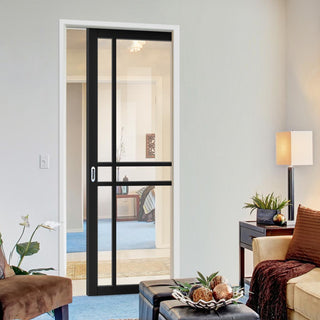 Image: Bespoke Handmade Eco-Urban® Glasgow 6 Pane Single Evokit Pocket Door DD6314G - Clear Glass - Colour Options