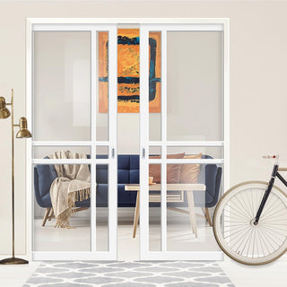 Image: Bespoke Handmade Eco-Urban® Glasgow 6 Pane Double Evokit Pocket Door DD6314G - Clear Glass - Colour Options