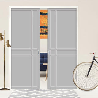 Image: Bespoke Handmade Eco-Urban® Glasgow 6 Panel Double Evokit Pocket Door DD6314 - Colour Options