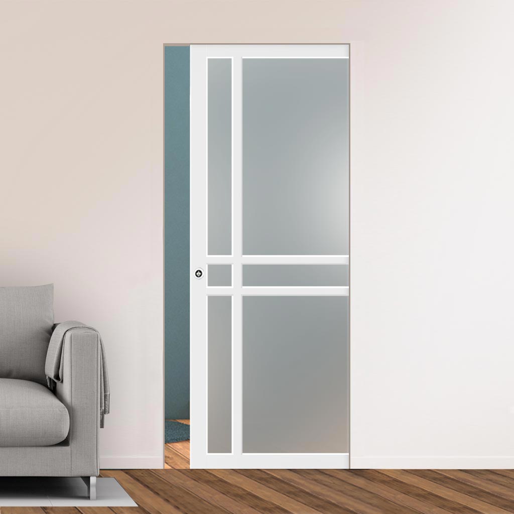Handmade Eco-Urban Glasgow 6 Pane Single Absolute Evokit Pocket Door DD6314SG - Frosted Glass - Colour & Size Options