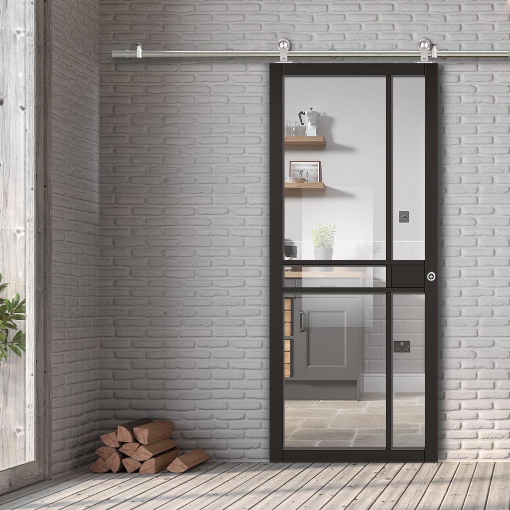 Sirius Tubular Stainless Steel Sliding Track & Greenwich Door - Clear Glass - Black Painted - Prefinished