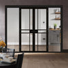ThruEasi Black Room Divider - Greenwich Clear Glass Prefinished Door Pair with Full Glass Sides