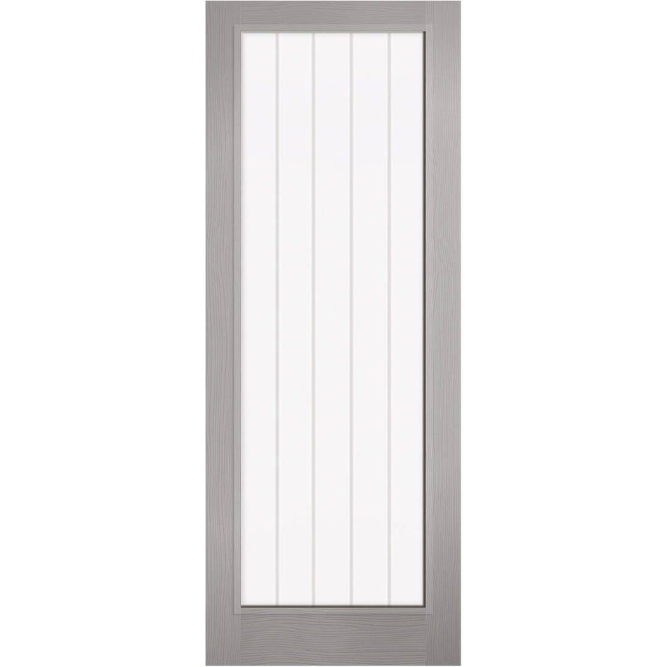 Moulded Textured Vertical 1 Light Grey Internal Door - Clear Glass Frosted Lines - Prefinished