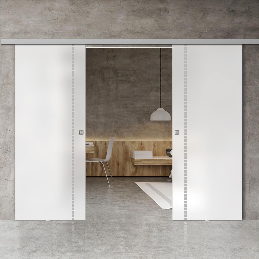 Double Glass Sliding Door - Gifford 8mm Obscure Glass - Obscure Printed Design - Planeo 60 Pro Kit