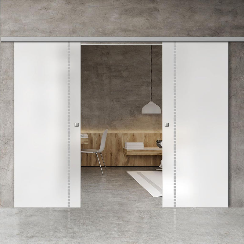 Double Glass Sliding Door - Gifford 8mm Obscure Glass - Obscure Printed Design - Planeo 60 Pro Kit