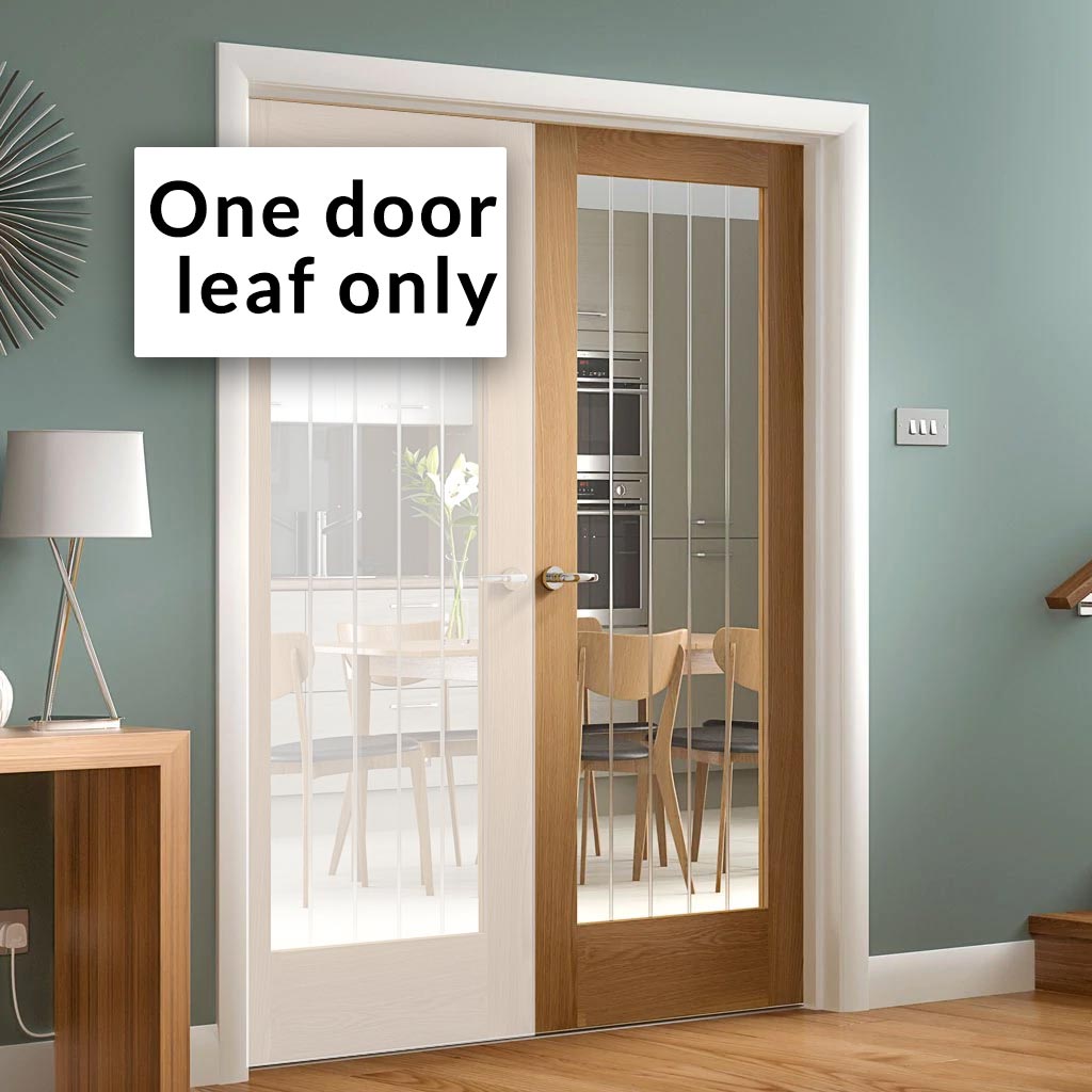 OUTLET - 1 Door Only -  Suffolk Oak Door - Etched Lined Clear Glass (half of the door pair)