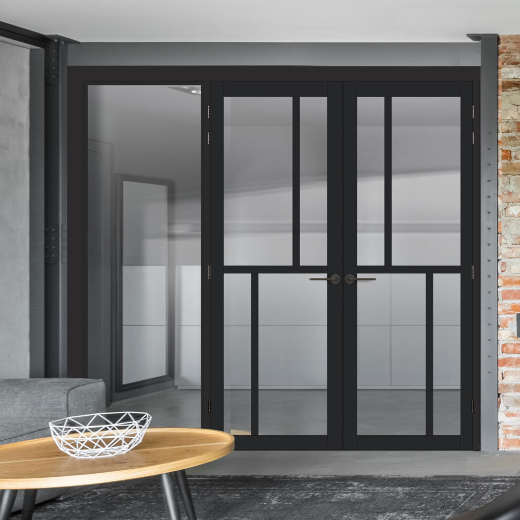 Room Divider - Handmade Eco-Urban® Hampton Door Pair DD6413C - Clear Glass - Premium Primed - Colour & Size Options