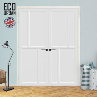 Image: Hampton 4 Panel Solid Wood Internal Door Pair UK Made DD6413 - Eco-Urban® Cloud White Premium Primed