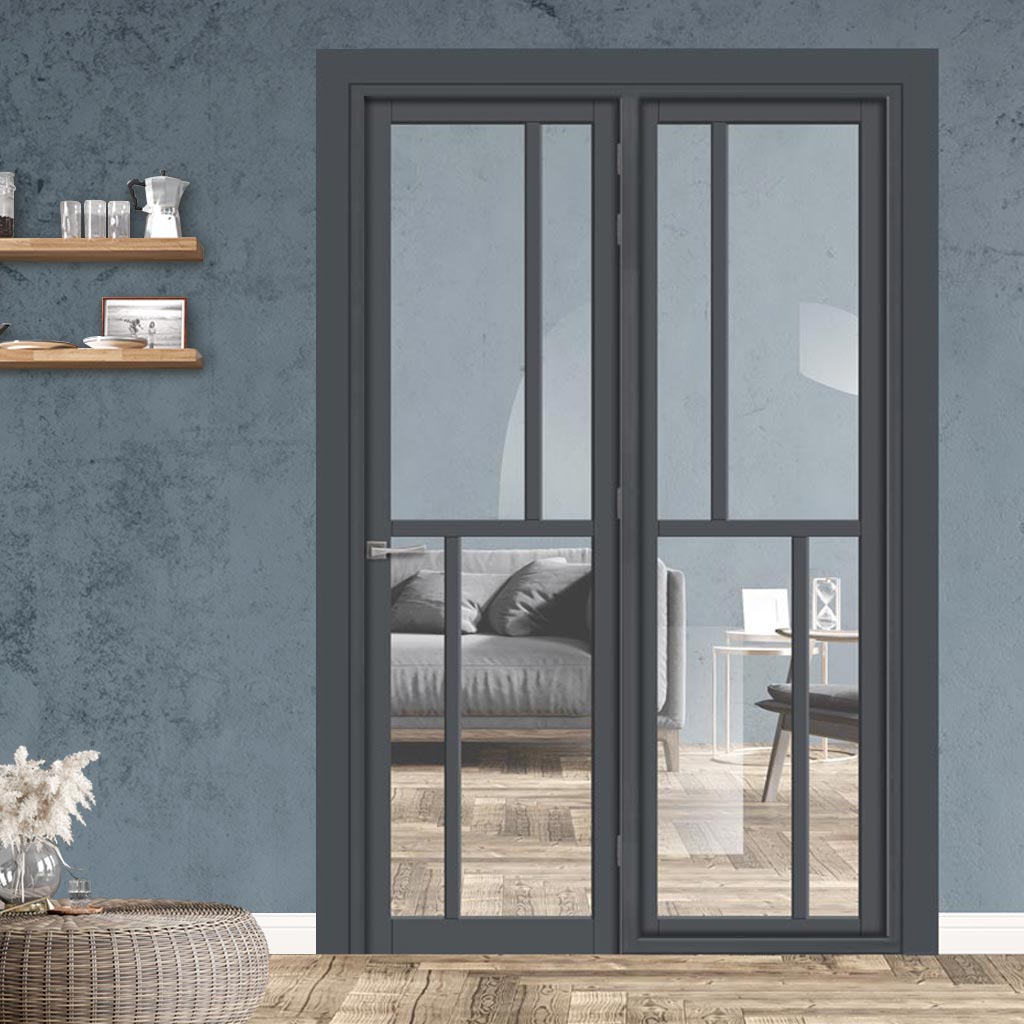 Urban Ultimate® Room Divider Hampton 4 Pane Door DD6413C with Matching Side - Clear Glass - Colour & Height Options