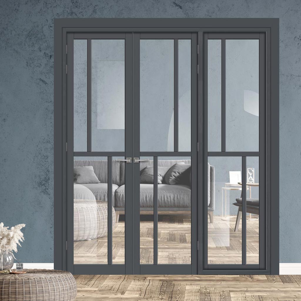 Urban Ultimate® Room Divider Hampton 4 Pane Door Pair DD6413C with Matching Side - Clear Glass - Colour & Height Options